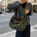 Forest Green Vertical Ribbed Oversized Slouch Tote With Trimmed Short Hand Grips, Metal Ring Fittings And Wide Adjustable Woven Shoulder Strap