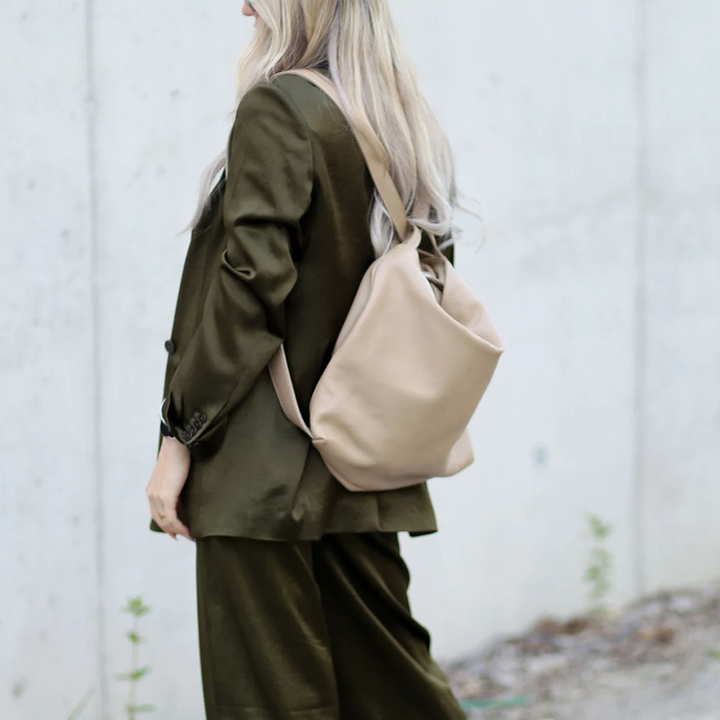 Pebbled Oversized Slouch Bucket Carryall With Dual Shoulder Straps, Top Zip Closure And Inner Divided Zipper Pocket