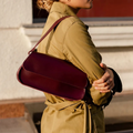 Deep Burgundy Slim Elongated Rectangular Shoulder Pouch With Wide Stitched Overlay Flap And Single Matching Shoulder Hanging Strap